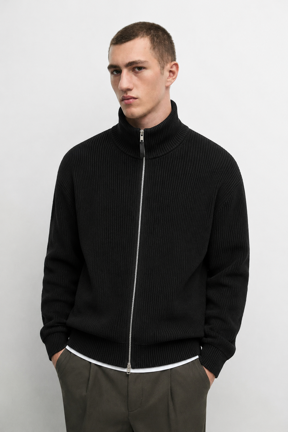 100% cotton ribbed knit cardigan