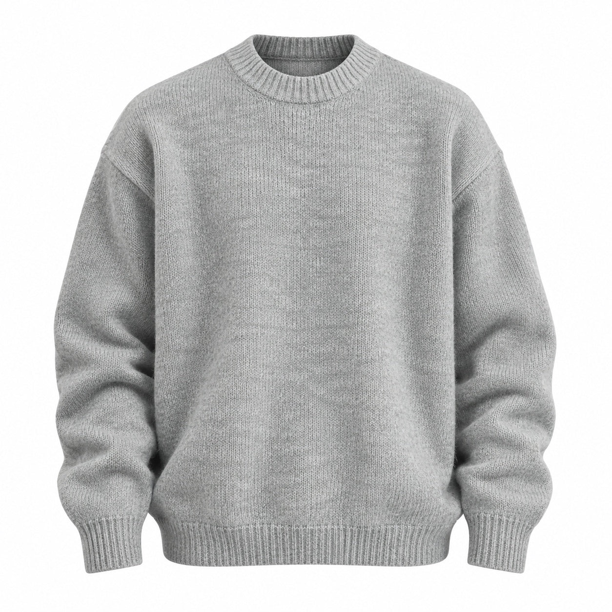 Grey crewneck sweater, product front