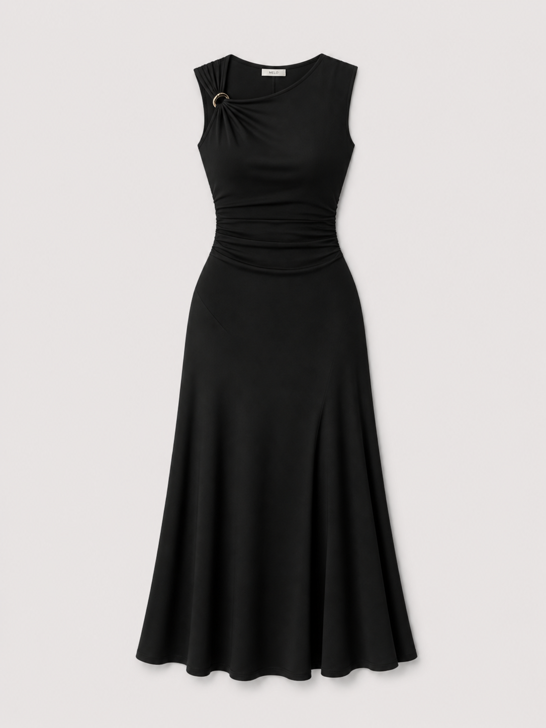 Asymmetric Ring Midi Dress – Noir Edition