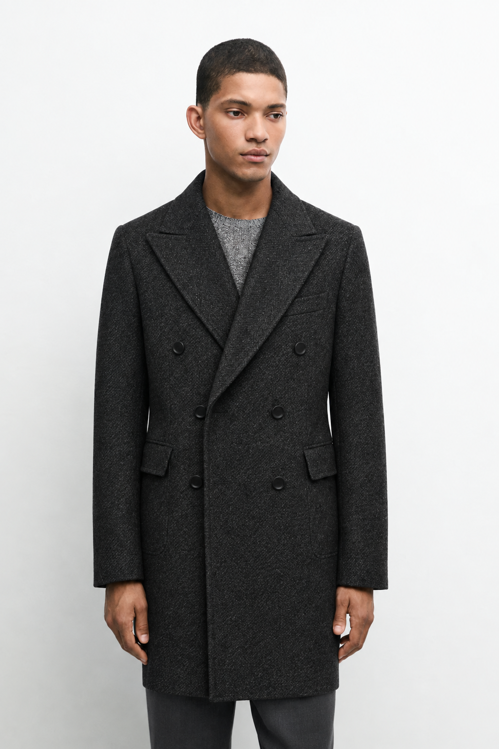 MELO Laurent charcoal wool-blend coat close front view