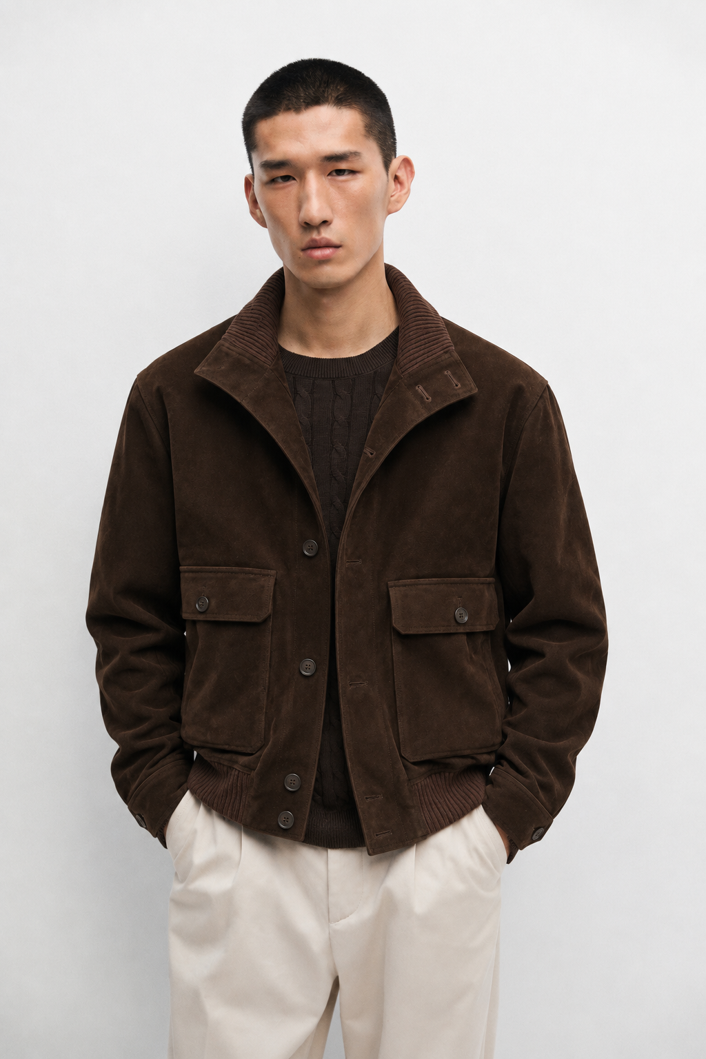 Bramwell Chocolate Blouson worn front view
