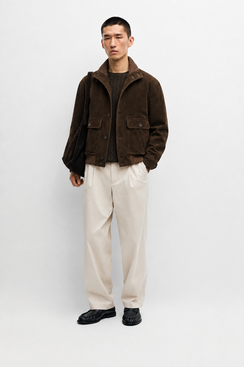 Bramwell Chocolate Blouson full styled view