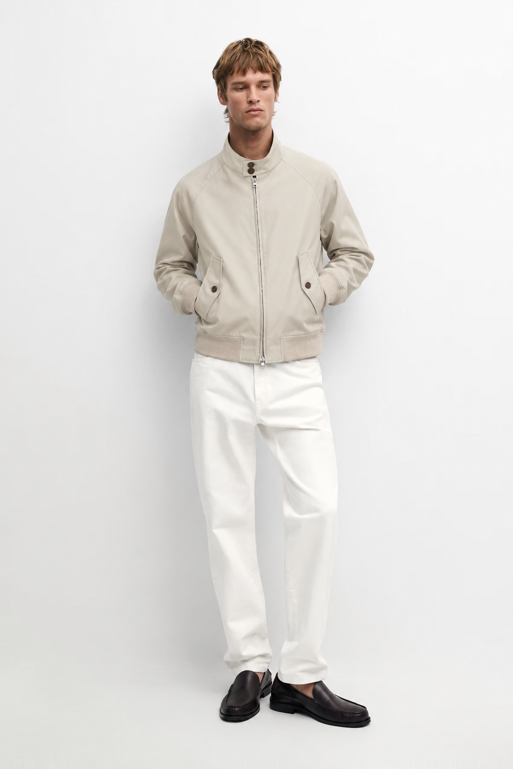 Alder Ivory Harrington Jacket styled full-length front view