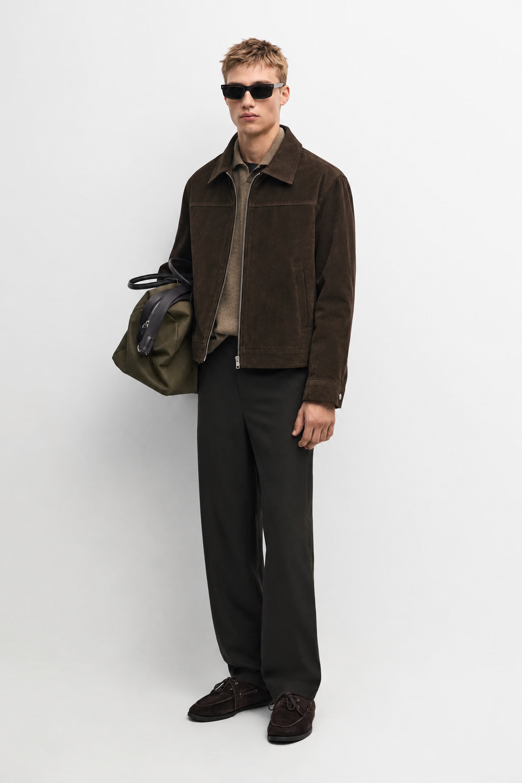 MELO Varenne dark brown jacket full front styled view